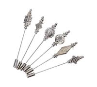 GOMAKERER 6 Pcs 6 Styles Tibetan Silver Hat Pins, Vintage Safety Pins Western Cowboy Hats Pins Brooches Pin Stick for Tie, Scarf, 2.95 Inches Long