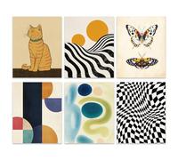 GOMAKERER 6 Pcs Abstract Modern Wall Art Prints, Retro Bauhaus Wall Art Aesthetic Posters, Cool Funky Aesthetic Poster Pictures for Bedroom, Office, Home Decorations (20.5cmx25.5cm Unframed)