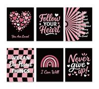 GOMAKERER 6 Pcs Black and Pink Quote Posters, Positive Inspirational Wall Art I am Kind Brave Smart Affirmations Minimalist Preppy Wall Decor for Bedroom Dorm,(20.5x25.5cm Unframed)