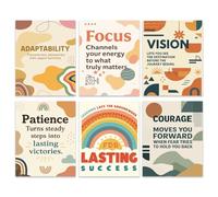 GOMAKERER 6 Pcs Career Motivation Wall Art Prints, Light Wood Newspaper Painting Wall Art Aesthetic Posters Modern Minimalism Wall Decor for Home Decorations (20.5cmx25.5cm Unframed)