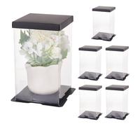 GOMAKERER 6 Pcs Folding Clear Gift Boxes, Black 15.2x15.2x23.5cm/5.98x5.98x9.25 Inch Transparent Gifts Box with Base and Lid Plastic Gift Packaging Boxes Favor Boxes for Wedding Birthday