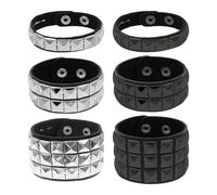 GOMAKERER 6 Pcs Studded Punk Bracelets, 2 Styles Leather Studded Punk Bracelet 304 Stainless Steel Square Rivet Wristbands for Men Women
