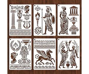 GOMAKERER 6 Sheets Ancient Greek Culture Stencils for Painting, 6 Styles Greek Architecture Character Drawing Template Reusable Ancient God Anubis Art Stencil for DIY Wall Art Craft Projects