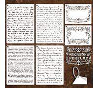 GOMAKERER 6 Sheets French Writing Stencils for Painting, 2 Sizes French Script Stencils Vintage Text Drawing Templates Plastic Art Templates for Painting on Wall Wood Home Decor
