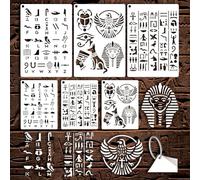 GOMAKERER 6 Sheets Hieroglyphs Stencils for Painting, 2 Sizes Ancient Egyptian Reusable Drawing Templates Egyptian Icon Art Templates for Painting on Wall Wood Home Decor