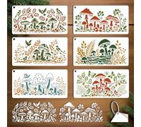GOMAKERER 6 Sheets Plant Soil Stencil for Painting, Mushroom Bird Butterfly Snail Flower Drawing Templates Reusable PET Botanical Nature Stencils for Painting on Wall Wood Home Decor