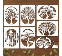 GOMAKERER 6 Sheets Tree Stencils for Painting, 9 Styles Reusable Natural Plants Drawing Template Reusable Art Templates for Painting on Canvas Wood Wall Home Decor