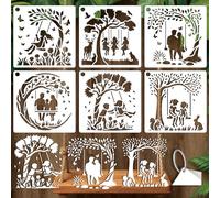 GOMAKERER 6 Sheets Tree Swing Stencils for Painting, 6 Styles Family Friends Swinging Under The Tree Wall Stencil Template Flower Tree Branch Stencils for Painting on Wall Wood Home Decor