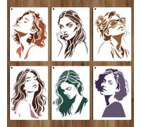 GOMAKERER 6 Sheets Woman Face Stencil for Painting, Female Silhouette Drawing Templates Reusable PET Modern Woman Stencils for Painting on Wall Wood Home Decor