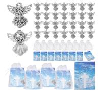 GOMAKERER 60 Pack Angel Memorial Sign Pins Set, Include 60 Small Angel Pins 60 Guardian Memorial Cards with 60 White Organza Bag Gifts for Women Lapel Funeral, Silver