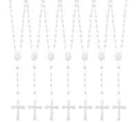 GOMAKERER 60 Pcs Glow in The Dark Rosary Necklaces, 27.8Inch Bulk Plastic Rosary Beads Necklaces Cross White Pearlized Cross Rosarys Necklace for Women and Men Faith Rosaries Jewelry