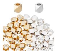 GOMAKERER 60PCS 2 Colors Brass Faceted Ethnic Spacers, Real 24k Gold & 925 Sterling Silver Plated Cornerless Cube Beads Metal Big-Hole Diamond Cut Beads for Jewelry Findings, 2mm Hole