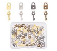 GOMAKERER 64 Pcs 8 Styles Mini Alloy Lock Key Charms, Super Tiny Lock Pendants Doll Mini Metal Lock Keys Mixed Color Doll Accessories for Jewelry Making, Dollhouse, DIY Projects