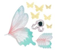 GOMAKERER 75 Pcs Butterfly Flower Wrapping Paper Set, 40 Sheets Gradient Butterfly Wings 24 Pcs 3D Gold Butterfles and 9.84 Yards Nylon Lace Trim for Gift Christmas Birthday Wedding Party Festival