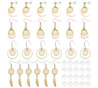GOMAKERER 8 Pairs 4 Styles Blank Tray Earrings, 304 Stainless Steel Dangle Earrings Bezel Blanks Wire Hooks Round Flat Blank Bezel Tray Earring for Earring Jewelry Making, Golden
