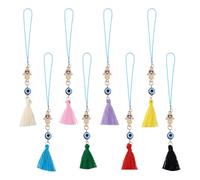 GOMAKERER 8 Pcs 8 Colors Evil Eye Car Mirror Hangings, Tassel Car Hanging Ornament Glass Evil Eye Beads Charm Pendants Car Mirror Decorative Accessories for Bag Home Office Door