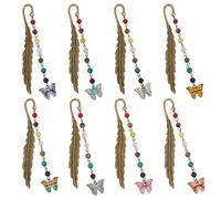 GOMAKERER 8 Pcs 8 Styles Enamel Butterfly Pendant Bookmarks, Antique Bronze Tibetan Style Gemstone Hook Bookmark Colorful Stone Bookmark for Teacher Student Gift