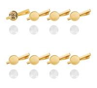 GOMAKERER 8 Pcs Blank Tie Bar Making Kit, Golden Brass Cabochon Settings with Transparent Glass Domes Flat Round DIY Tie Clip Supplies for Custom Jewelry Crafting