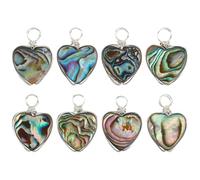 GOMAKERER 8 Pcs Heart Abalone Shell Pendants, Love Heart Shell Charms Genuine Paua Shell Dangle Charms with Round Copper Jewelry Wire for Valentine Wedding Jewelry Crafting