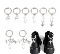 GOMAKERER 8 Pcs Safety Pin Boot Charms with Spring O Rings, Star Heart Rabbit Tibetan Style Shoe Decoration Alloy Charms for Boot Bag Purse Vintage Decor 2.3-3.1inch(6-8cm), 2 Colors