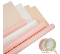 GOMAKERER 80 Pcs 4 Colors Flower Wrapping Paper, Waterproof Wedding Bouquet Decoration With 4 Rolls Gold Edged Satin Ribbon for Diy Crafts, Gift Packaging