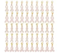 GOMAKERER 80 Pcs 5 Styles Breast Cancer Awareness Pink Ribbon Pendants, Pink Hope Ribbon Charms with Lobster Claps Breast Cancer Awareness Accessories for Breast Cancer Support Jewelry Making