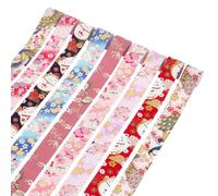 GOMAKERER 9 Pcs 18 Yards Japanese Style Print Ribbon 1-5/8 Inch Width, 4 Styles Cotton Flower Bird Sew on Ribbon Wave Edging Trimming Fabric Decorative Peacock Cat Webbing for DIY
