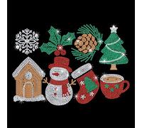 GOMAKERER 9 Pcs Christmas Iron on Rhinestones Transfer, Winter Snowflake Snowman Hot Fix Iron on Patch Crystal Heat Transfer Decals Clothing Repair Decor for T-Shirt Hat Jacket Holiday Party