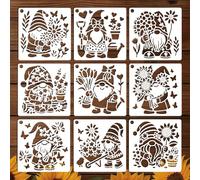 GOMAKERER 9 Sheets Flower Dwarf Elf Stencils for Painting, 9 Styles Gnomes Sunflower Wall Stencil Template Reusable Garden Gnome Stencils for Painting on Wall Wood Home Decor