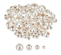 GOMAKERER 90 Pcs 4 Sizes 925 Sterling Silver Round Beads with 1 Pc Polishing Cloth, Smooth Ball Bead Loose Spacer Beads for DIY Bracelet Earring Necklace Jewelry Making
