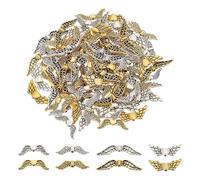 GOMAKERER about 128 Pcs Tibetan Style Angel Wing Spacer Beads, 4 Styles Alloy Heart Wing Beads Filigree Fairy Wing Beads Charm for Necklace Bracelet Christmas Angel Jewelry Making, 2 Colors