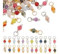 GOMAKERER about 144 Pcs Nature Mixed Gemstone Crystal Dangle Charms, 24 Colors Round Stone Pendants with Jump Ring Ball Birthstone Charm for Necklace Bracelet Jewelry Making 18x15mm