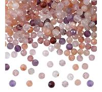 GOMAKERER About 288 Pcs 3mm Natural Faceted Strawberry Quartz Bead, Super Seven Gemstone Loose Beads Round Stone Beads for DIY Bracelet Necklace Jewelry Making (2 Strands)