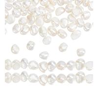 GOMAKERER About 63 Pcs Natural Pearl Beads 5mm, Creamy White Freshwater Cultured Pearl Bead Shiny Two Sides Polished Irregular Pearls for Jewelry Making 1 Strand (0.6mm Hole)