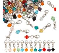 GOMAKERER about 96 Pcs Bicone Glass Clip on Charm, 12 Colors Birthstone Charm Drop Bead with Clasps Bicone Crystal Pendant for Necklace Bracelet Jewelry Making, 20mm