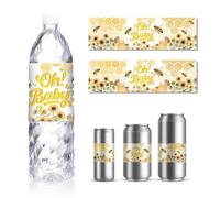 GOMAKERER Baby Shower Water Bottle Labels, 30 Sheets Bee Sunflower Drinking Water Container Labels Self-Adhesive Wraps Sticker for Birthday Party Favor Celebration Decor, 8.5x2.5 Inch（21.6x6.4cm）