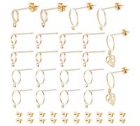 GOMAKERER Brass Stud Earring Finding, 20 Pcs Ear Nuts 20 Pcs and 20 Pcs Stud Earring Findings, Real 18K Gold Plated Earring Making Set for Jewelry Making
