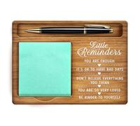 GOMAKERER Inspirational Sticky Note Holder, Little Reminder Words Note Organizer Pine Wood Memo Holder Self-Stick Note Pad Holders Wooden Office Decor for Office Desk Gift, 16.5x12x1.5cm