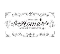GOMAKERER Motivational Wall Decal, Bless This Home and All who Enter Wall Decals Quotes Sticker Flowers Butterfly Peel and Stick Wall Sticker for Bedroom Restroom Living Bed Room School, 90x39cm