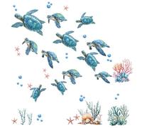 GOMAKERER Sea Turtle Wall Stickers, Ocean Turtle Wall Decals Starfish Shell Bathroom Decals Removable Peel and Stick Wall Stickers for Bedroom Bathtub Toilet Living Room Decor, 90x39cm