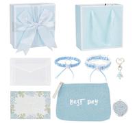 GOMAKERER Set of 5 Wedding Gift Set, 1 Pair Bride Anklets 1 Pc Greeting Card 1 Pc Makeup Storage Bag 1 Pc Pearl Heart Keychain 1 Pc Rhinestones Foldable Mirror Bridesmaid Gift