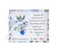GOMAKERER Something Blue Bouquet Charm, Heart Glass Bride Bouquet Pendant Decoration Polyester Bowknot Charm Wedding Party Decors,Bridal Shower Gifts for Wedding Day