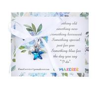 GOMAKERER Something Blue Bouquet Charm, Star Glass Bride Bouquet Pendant Decoration Polyester Bowknot Charm with Pearl Wedding Party Decors Bridal Shower Gifts for Wedding Day