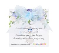 GOMAKERER Something Blue Charm, Wedding Bouquet Charm with Heart Pendant Blue Wedding Gift with A Gift Card for Bride