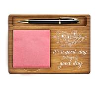 GOMAKERER Sticky Note Holder, Bouquet Pattern Note Organizer Pine Wood Memo Holder Self-Stick Note Pad Holders Wooden Office Decor for School Office Desk Gift, 16.5x12x1.5cm