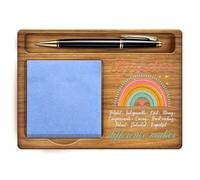 GOMAKERER Sticky Note Holder, Director Pine Wood Memo Holder Colored Boho Rainbow Note Organizer Self-Stick Note Pad Holders Wooden Office Decor for Office Desk Gift, 16.5x12x1.5cm