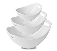 Gomakren Serving Bowls with Handles, Serving Dishes, Porcelain Salad Bowls Mixing Bowl for Entertaining, Nesting Bowl Set of 3, Microwave Dishwasher Safe, 15/28/47 oz, White