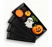 Gomakren Serving Platter Serving Dishes, 14 Inch Porcelain Serving Trays for Party, Halloween Large Serving Platters and Trays, Rectangular Sushi Plates for Entertaining Thanksgiving, Set of 4, Black