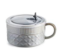 Gomakren Soup Bowl with Handle 39oz, Ramen Bowl with Lid, Ceramic Soup Container Mug Cup for Ramen Cereal Office Lunch Dorm, Microwave Safe, Gray