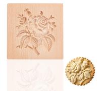 GOMAKRER 1 Pcs Carved Wooden Flower Cookie Mold, Kitchen Wooden Rose Cookie Cutter 3D Floral Biscuit Press Stamp Molds Gingerbread Cookie Stamp for Christmas Easter Kitchen DIY Baking Tool